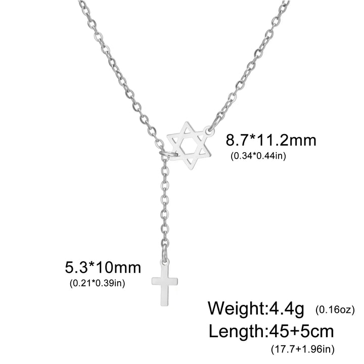 Collar de Estrella y Cruz de Acero Inoxidable