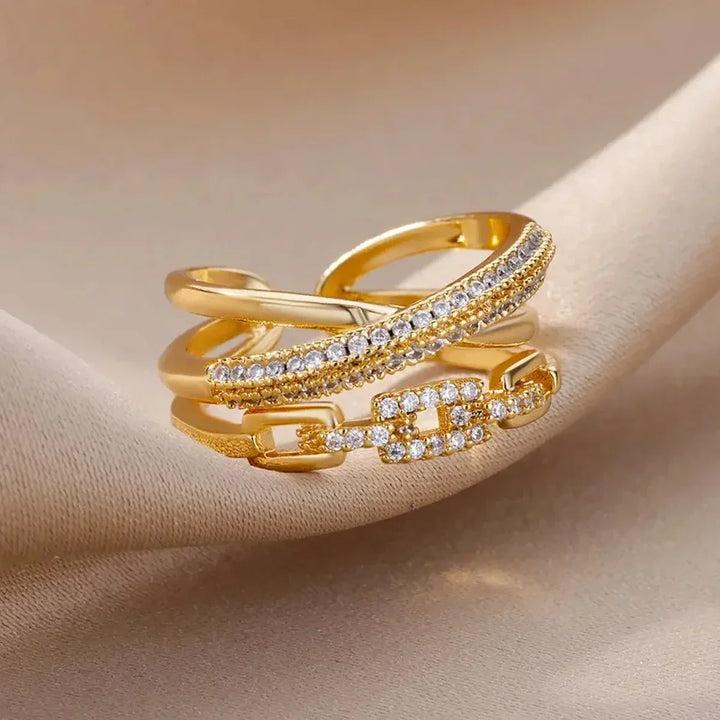 Anillo de Cristal con Cadena Color oro