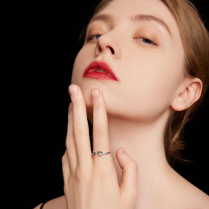 Anillo Ajustable de Color plata con Zircón y Esmalte