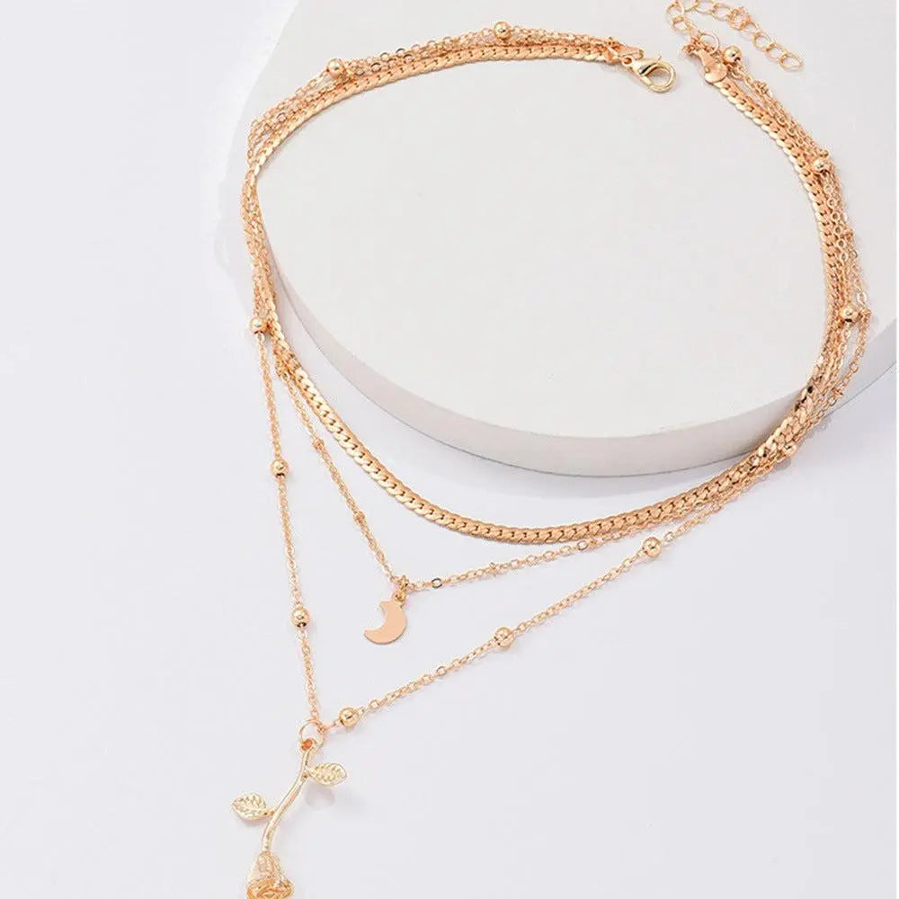 Elegantes Conjuntos de Cadenas con Colgantes de Rosa Color oro