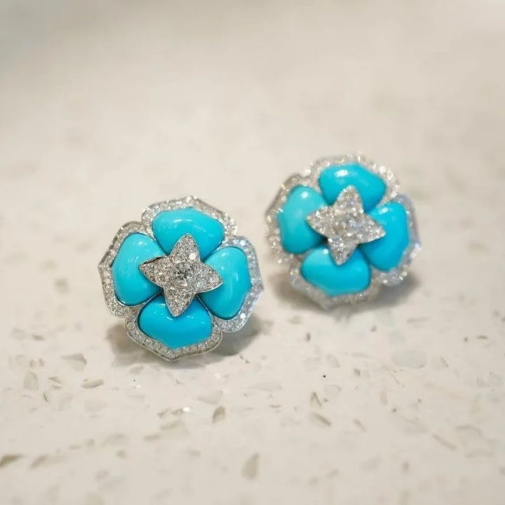 Pendientes de Flor Azul Sofisticados de Color plata