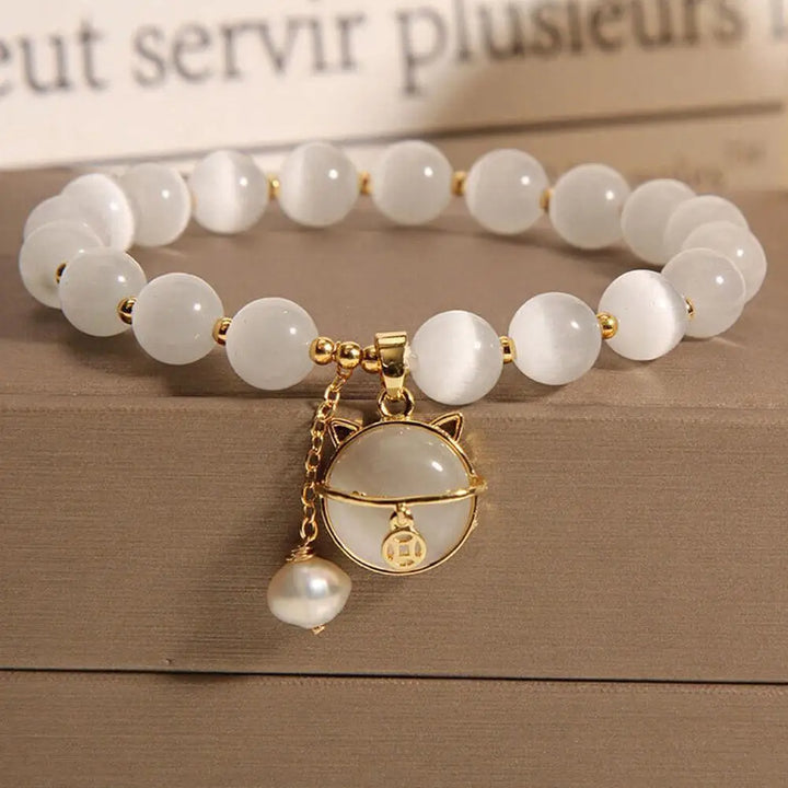 Pulsera con colgante de gato de la suerte