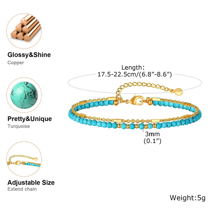 Pulsera de Turquesa de Doble Cadena en Color oro Atemporal
