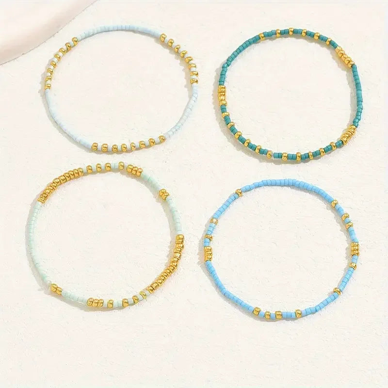 Conjunto de Pulseras de Cuentas Turquesas Bohemias Chic