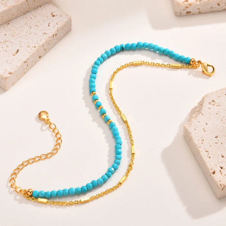 Pulsera de Turquesa de Doble Cadena en Color oro Atemporal