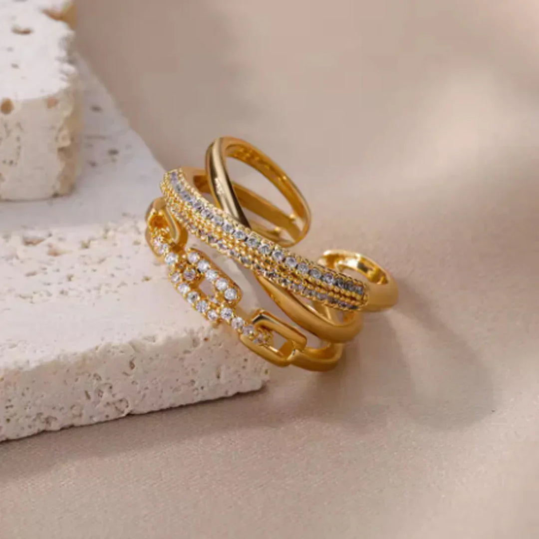 Anillo de Cristal con Cadena Color oro