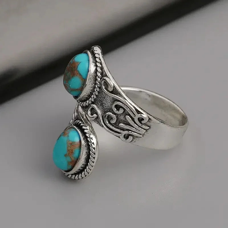 Anillo de Banda Cruz Vintage Elegante Turquesa