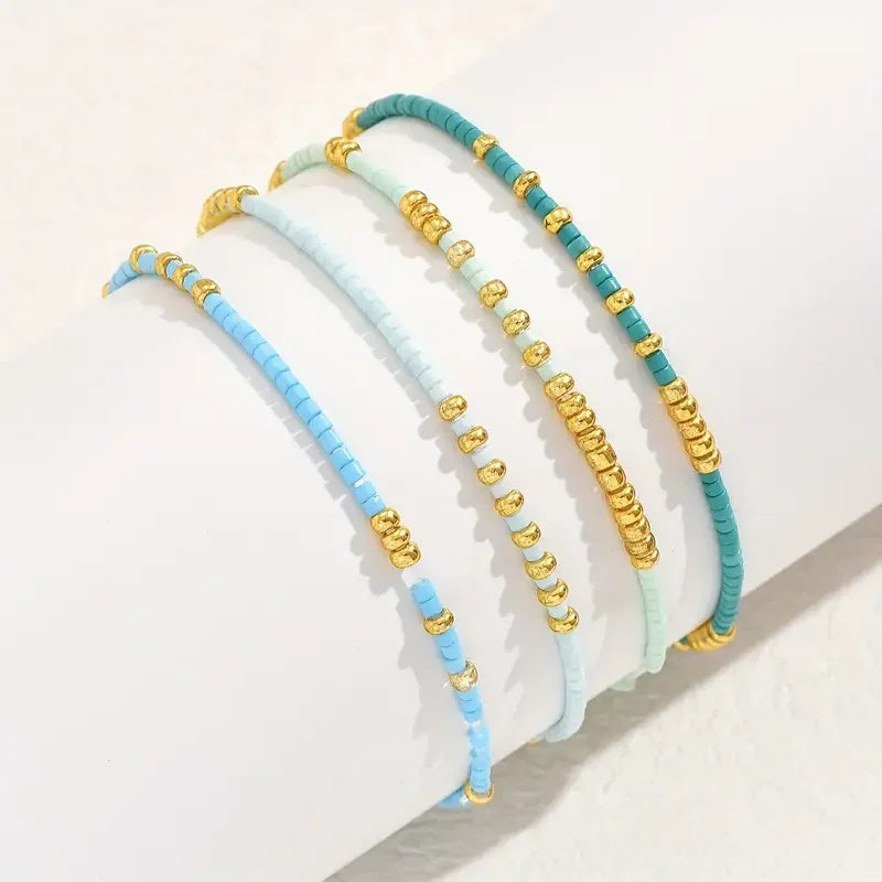 Conjunto de Pulseras de Cuentas Turquesas Bohemias Chic