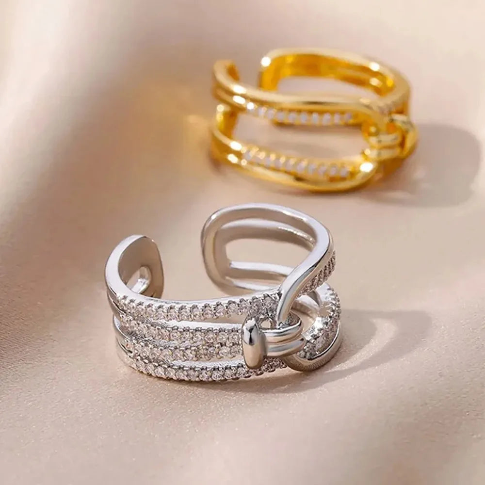 Anillo de cadena de doble banda color oro (una talla)