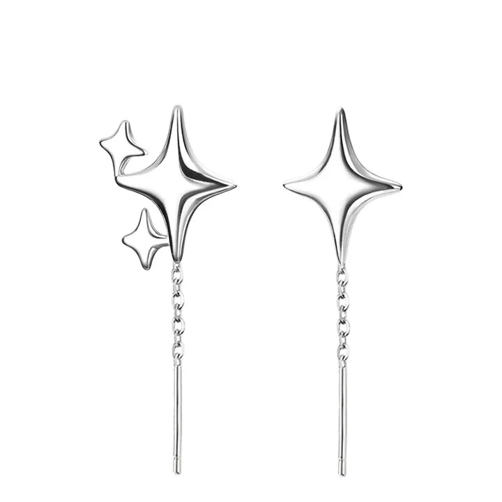 Pendientes de cadena en forma de estrella de color plata de ley