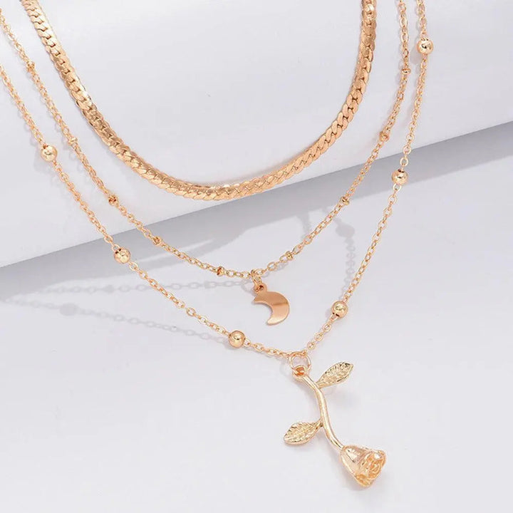Elegantes Conjuntos de Cadenas con Colgantes de Rosa Color oro