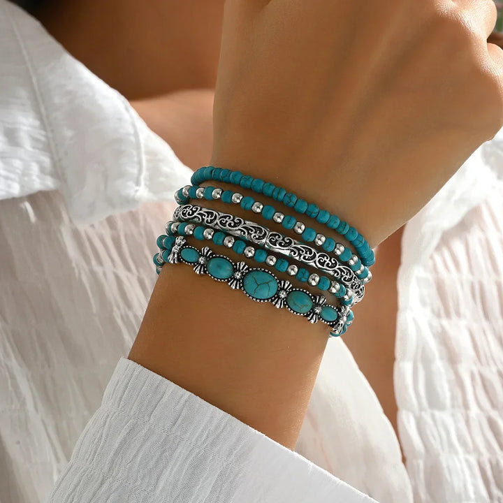 Conjunto de Pulseras de Cuentas Turquesa Bohemio