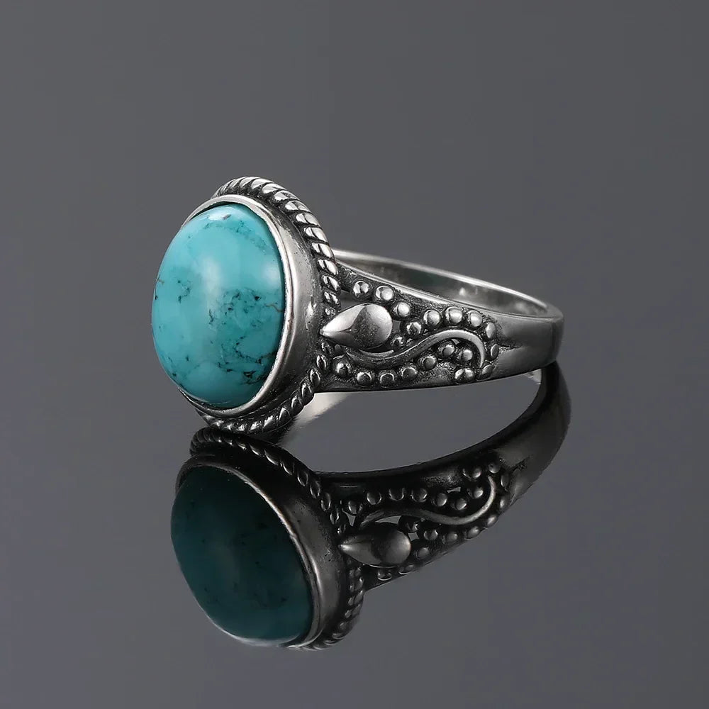 Anillo de Color plata Atemporal con Turquesa Ovalada