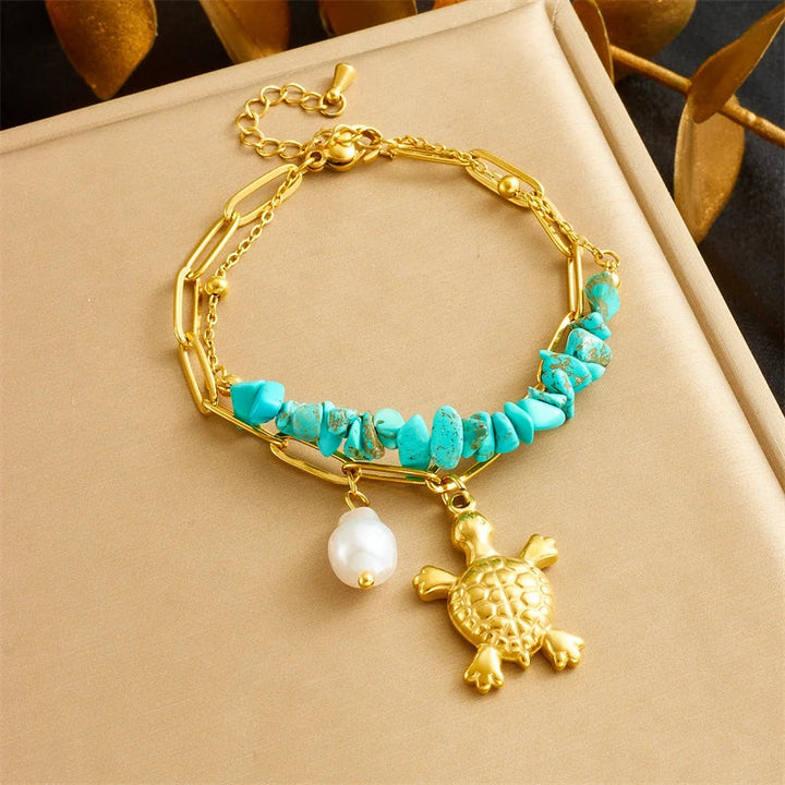 Pulsera Exclusiva de Tortuga de Acero Inoxidable Turquesa