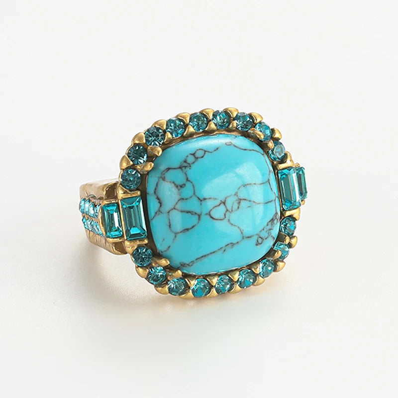 Anillo Vintage Art Deco de Turquesa y Color oro
