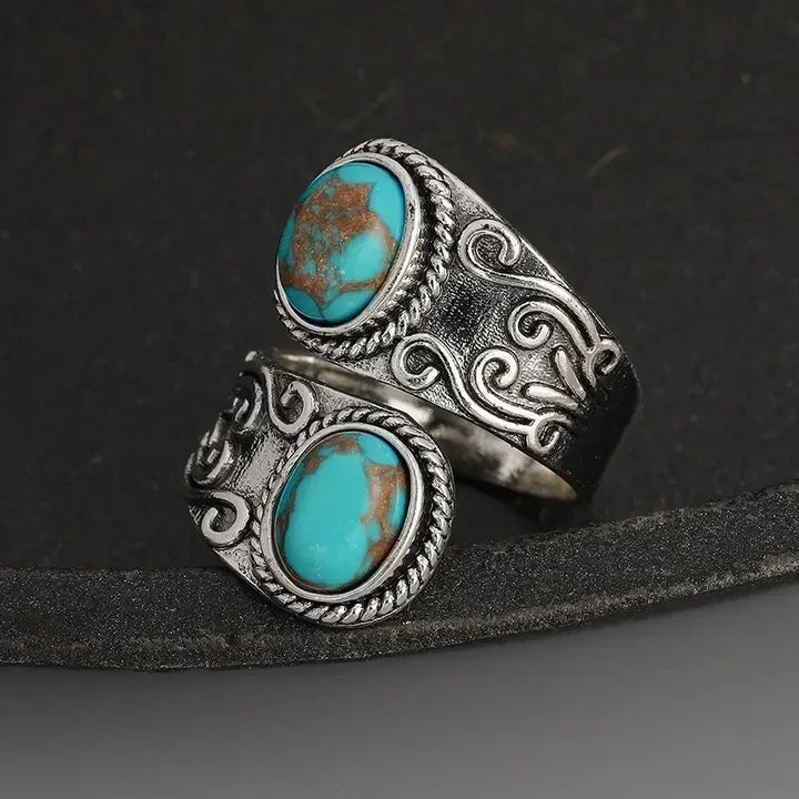 Anillo de Banda Cruz Vintage Elegante Turquesa