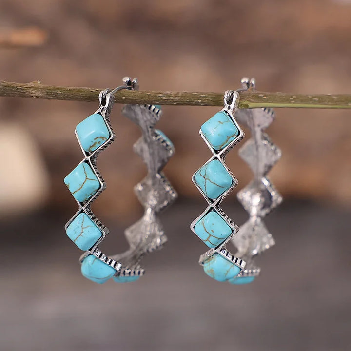 Pendientes de aro en forma de U de turquesa vintage