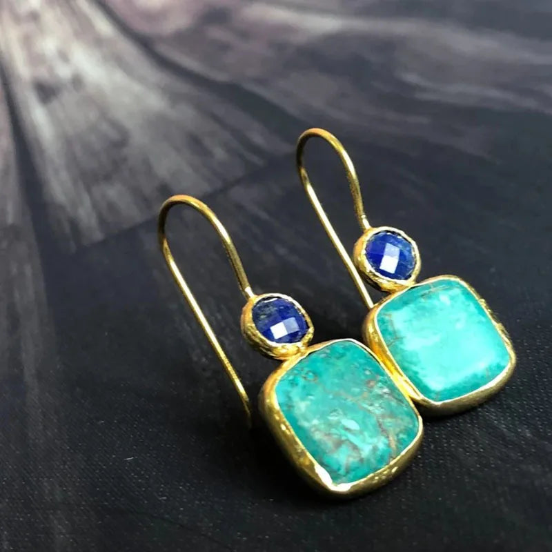 Pendientes de Turquesa Incrustados Cuadrados a la Moda