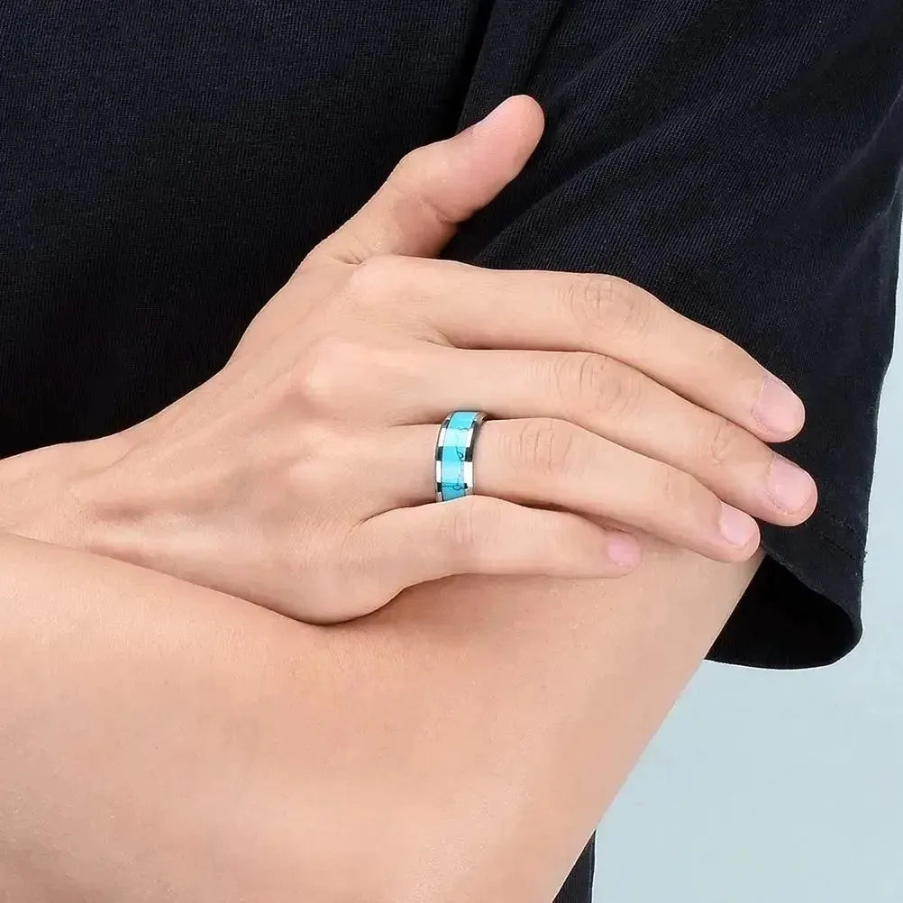 Anillo de Turquesa de Acero Inoxidable Sofisticado