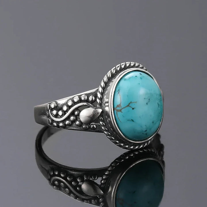 Anillo de Color plata Atemporal con Turquesa Ovalada