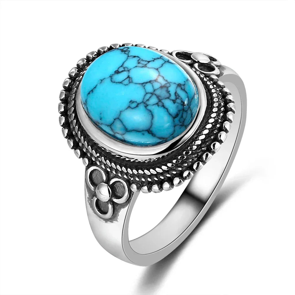 Anillo de Color plata Atemporal con Turquesa Ovalada