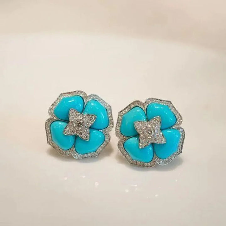 Pendientes de Flor Azul Sofisticados de Color plata