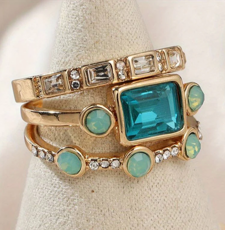 Conjunto de Anillos de Cristal Vintage Clásico