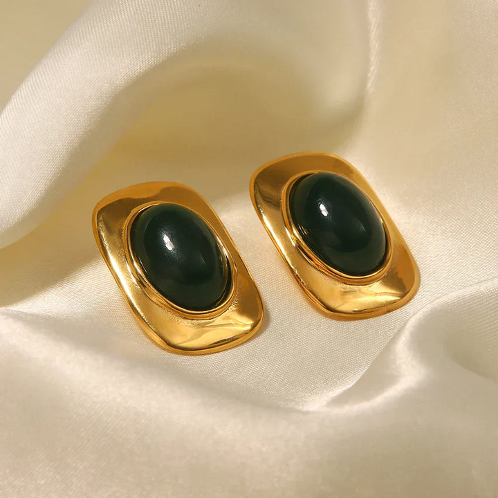 Pendientes Ovalados de Ópalo Verde Vintage 18K Color oro