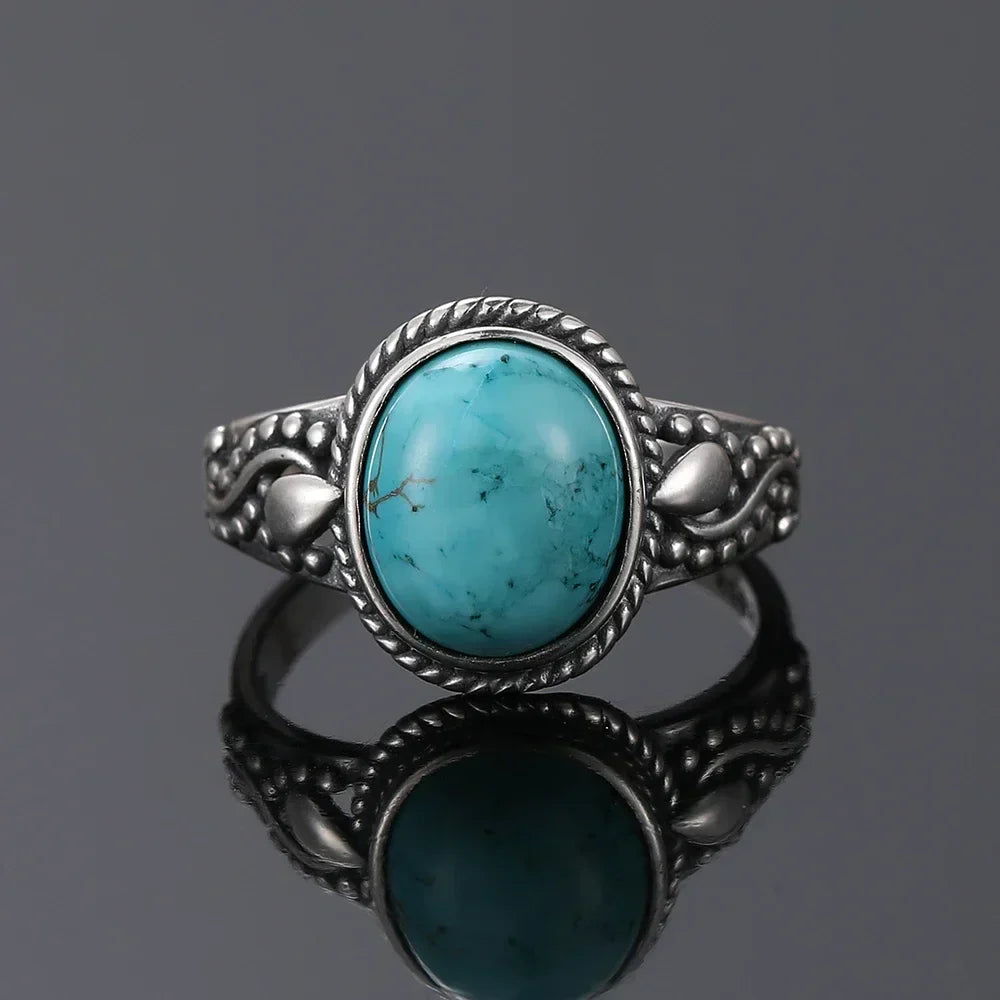 Anillo de Color plata Atemporal con Turquesa Ovalada