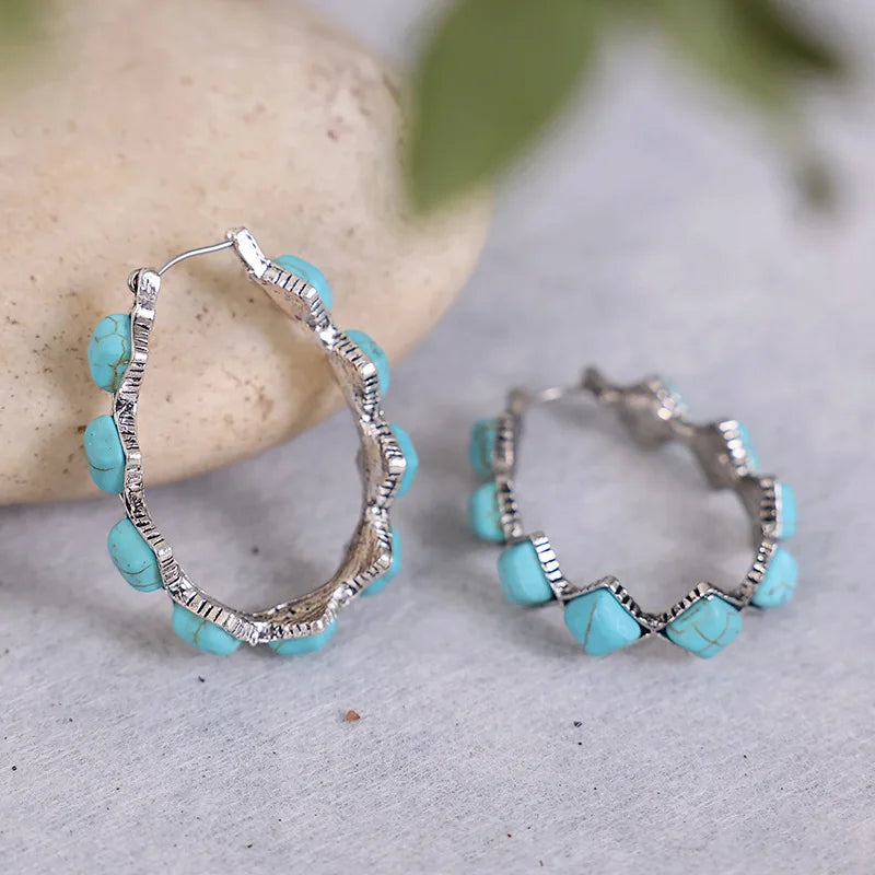 Pendientes de aro en forma de U de turquesa vintage