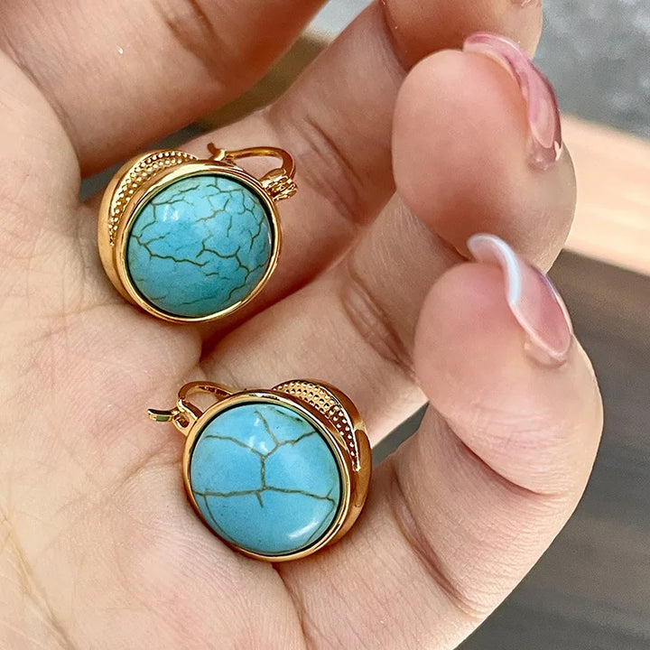 Pendientes de Stud Geométricos Vintage Elegantes en Turquesa