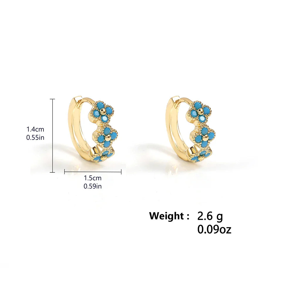 Pendientes de aro con flores en azul turquesa