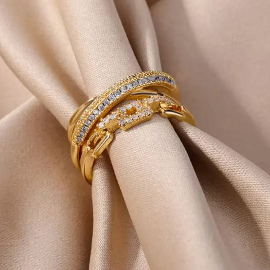 Anillo de Cristal con Cadena Color oro