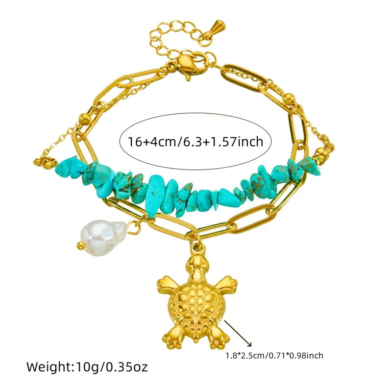 Pulsera Exclusiva de Tortuga de Acero Inoxidable Turquesa