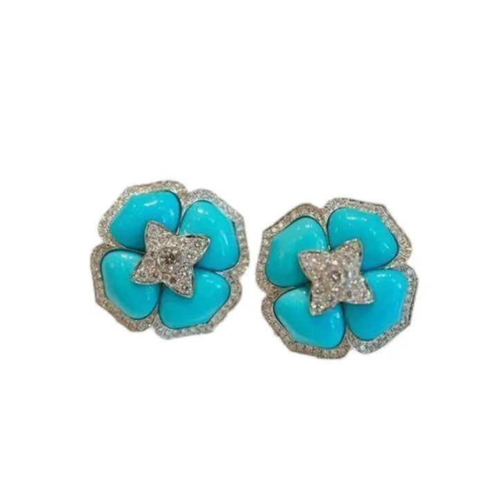 Pendientes de Flor Azul Sofisticados de Color plata
