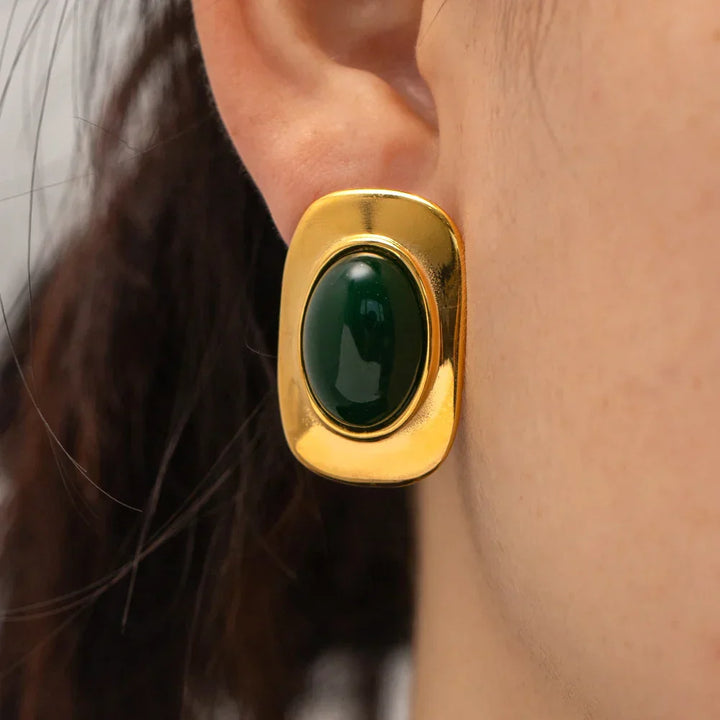 Pendientes Ovalados de Ópalo Verde Vintage 18K Color oro