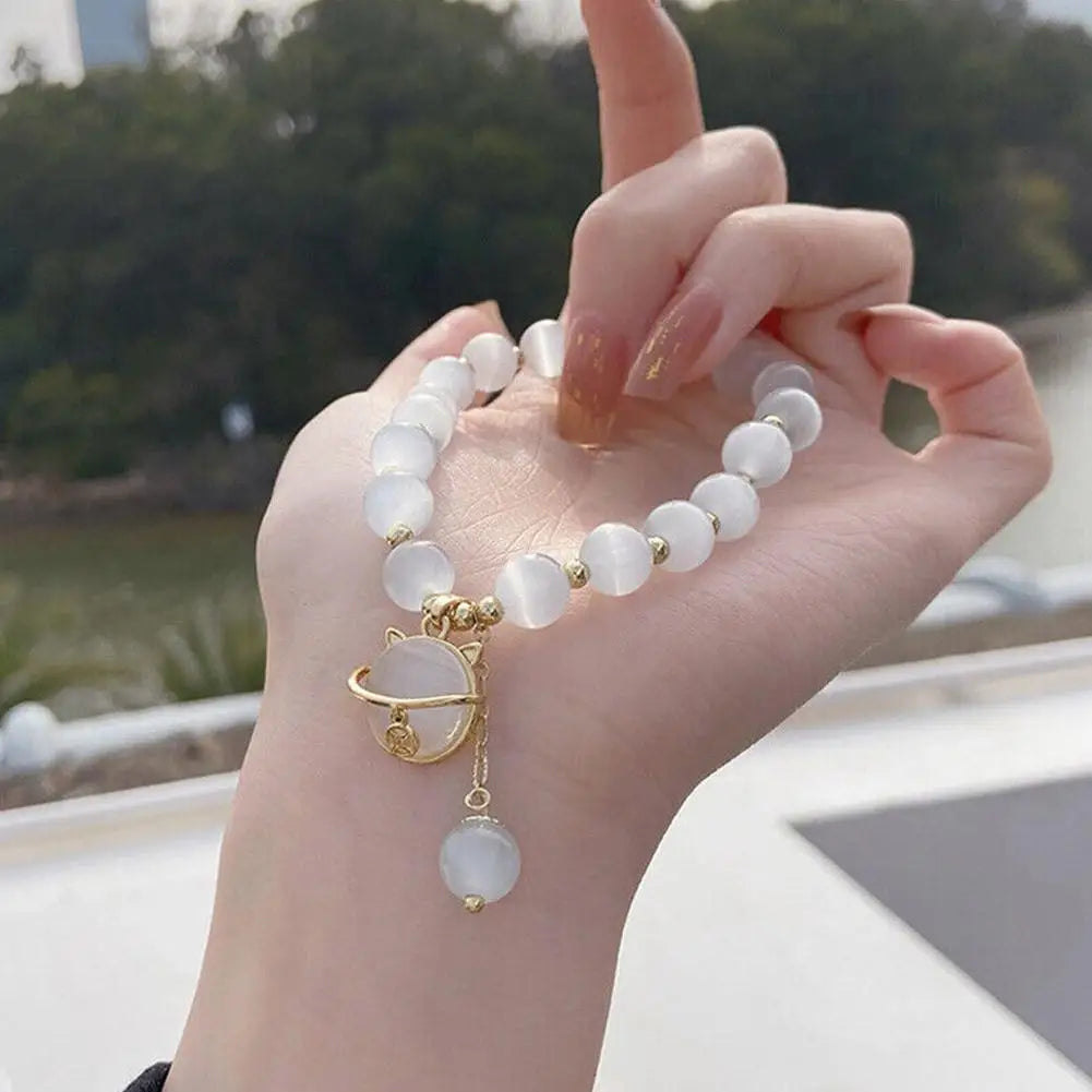 Pulsera con colgante de gato de la suerte