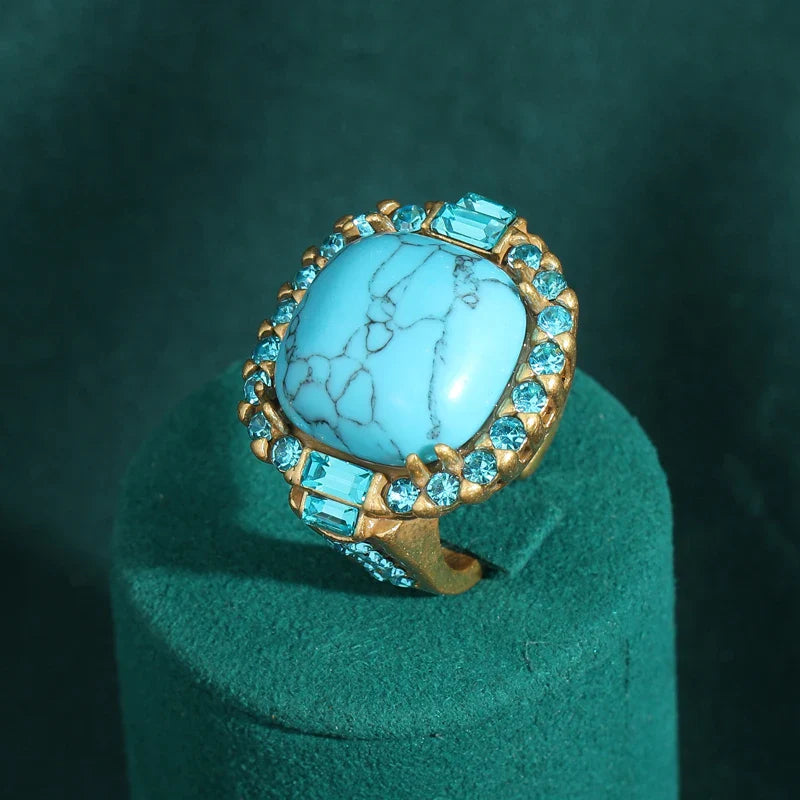 Anillo Vintage Art Deco de Turquesa y Color oro