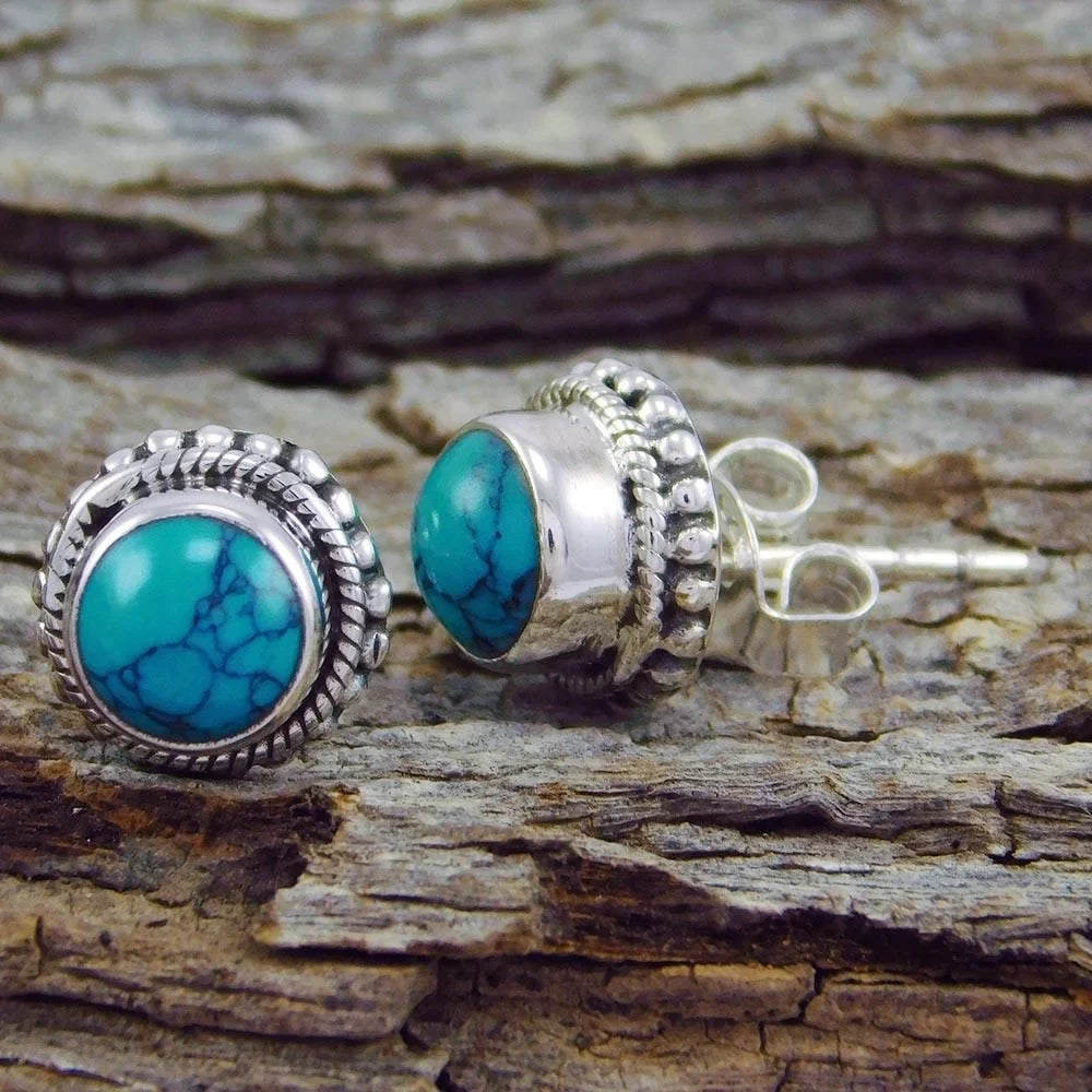 Pendientes de Stud de Turquesa Imitación Vintage Bohemio