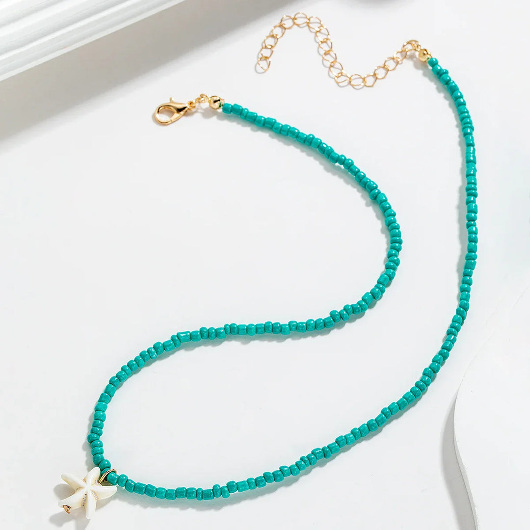 Collar de Estrella de Mar Turquesa Bohemio