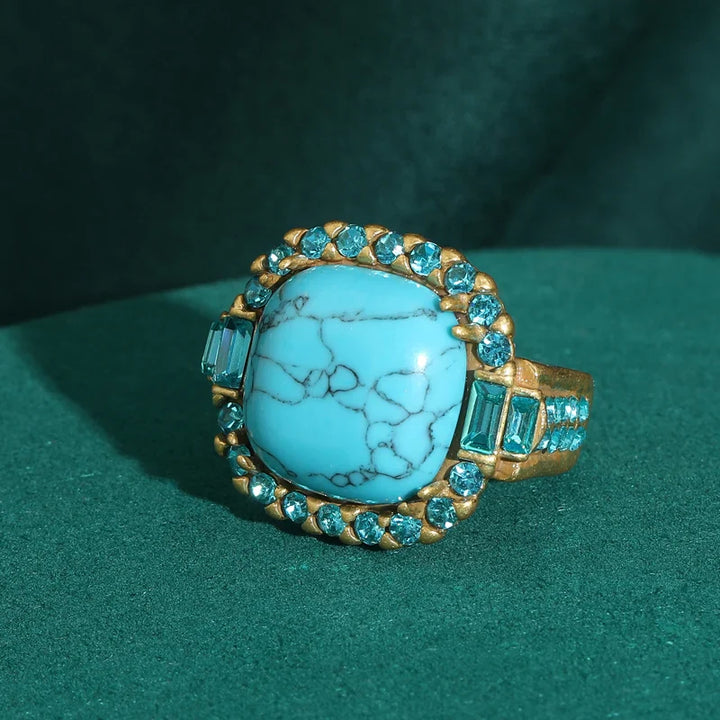 Anillo Vintage Art Deco de Turquesa y Color oro