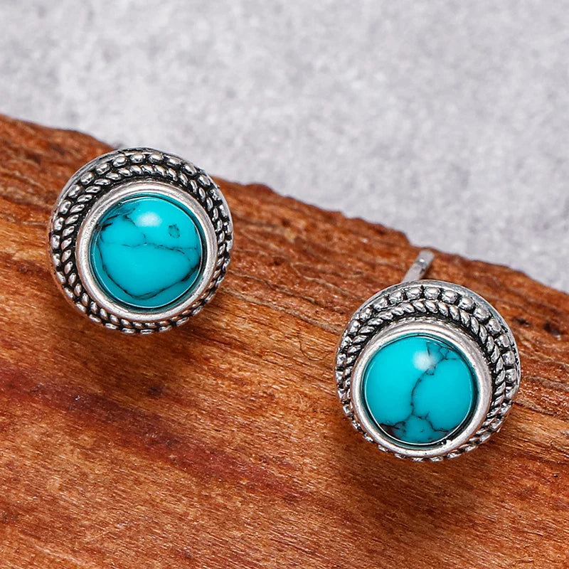 Pendientes de Stud de Turquesa Imitación Vintage Bohemio