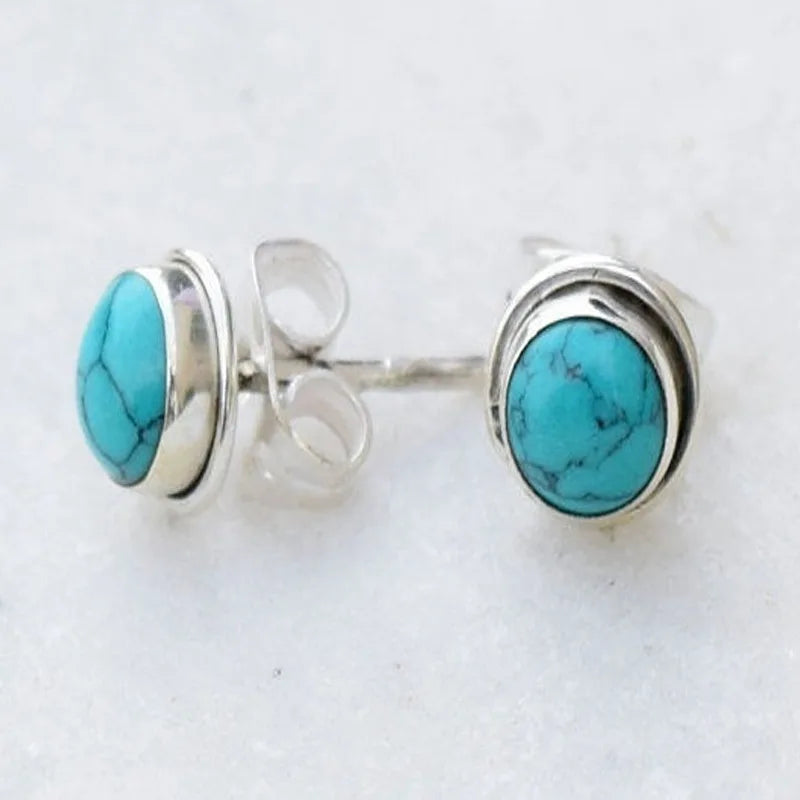 Pendientes de Stud Redondos de Piedra Turquesa Antiguos