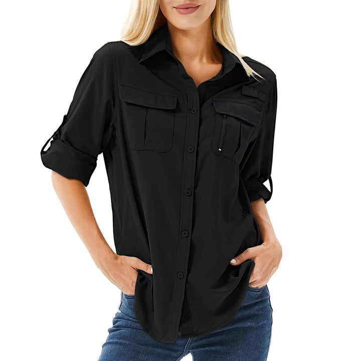 Blusa de Aventura con Manga Enrollable para Mujer en Negro