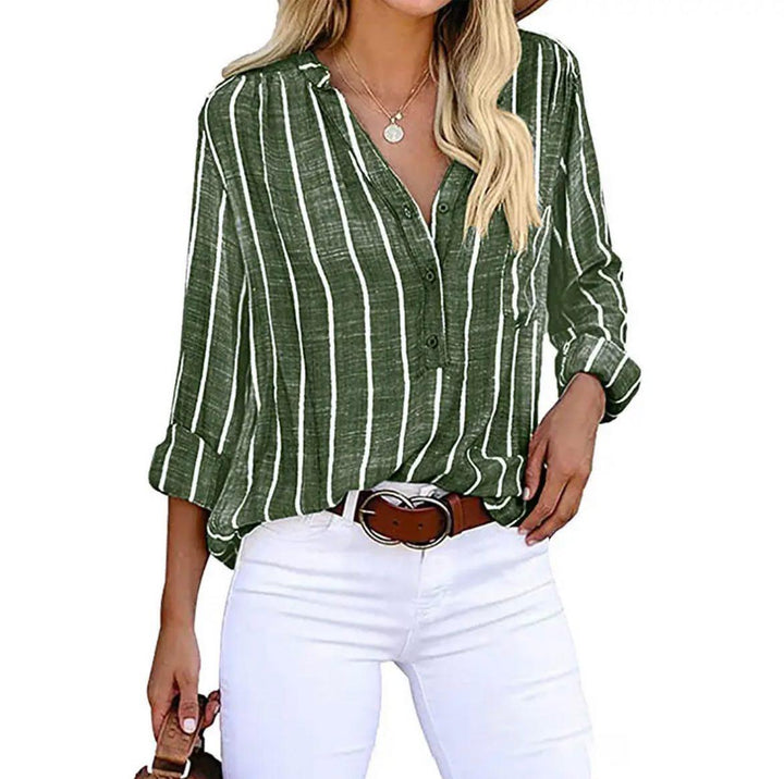Blusa de Lino Rayada para Verano en Verde