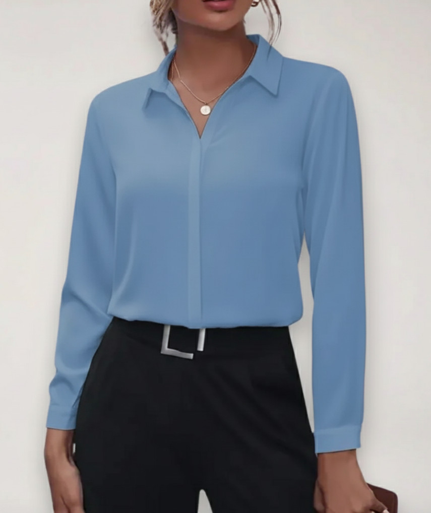 Blusa de Primavera Entallada para Profesionales en Azul claro