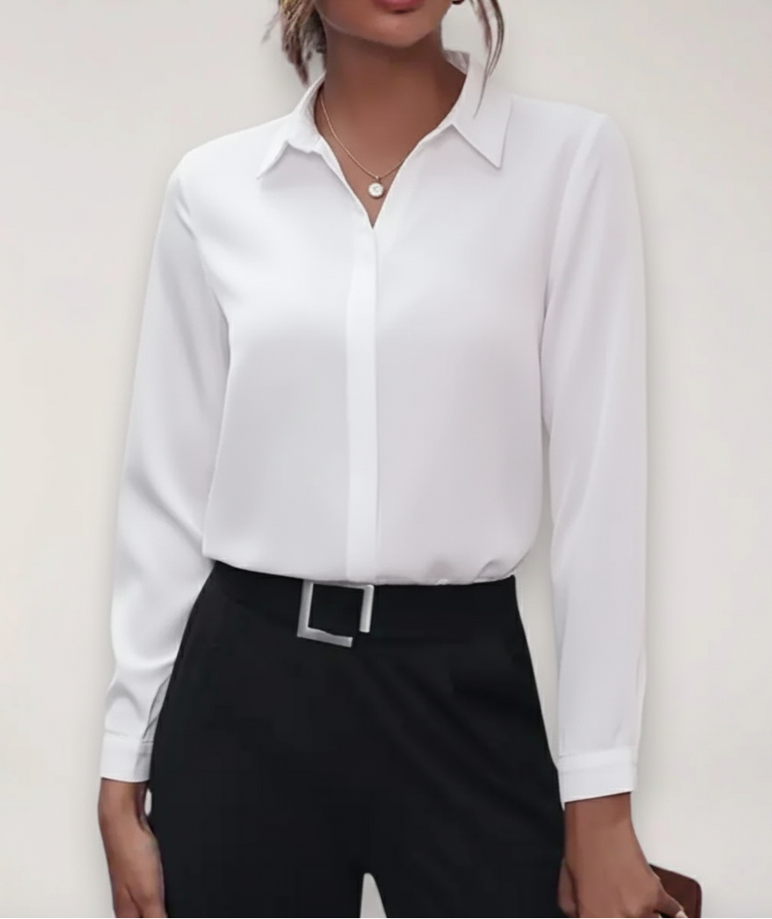 Blusa de Primavera Entallada para Profesionales en Blanco