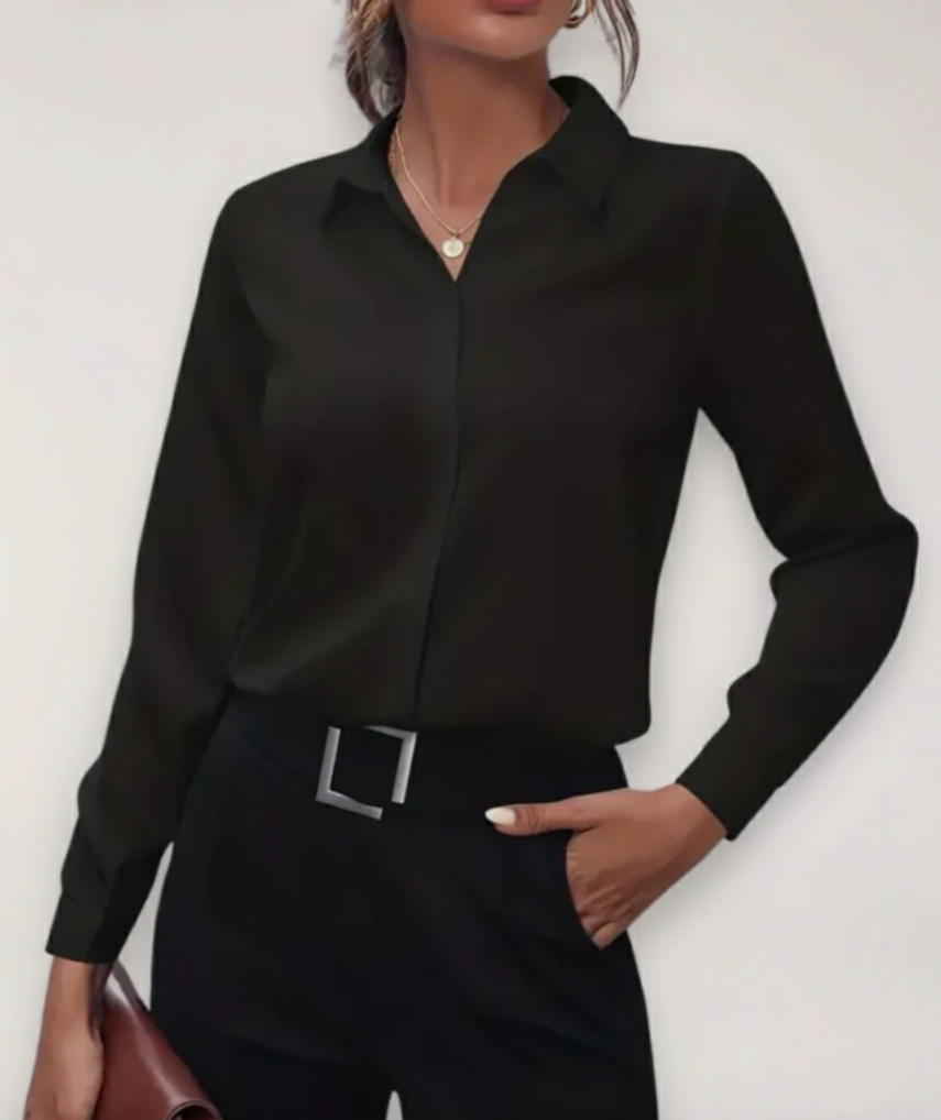 Blusa de Primavera Entallada para Profesionales en Negro