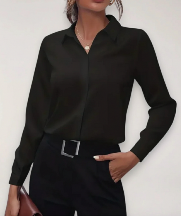 Blusa de Primavera Entallada para Profesionales en Negro