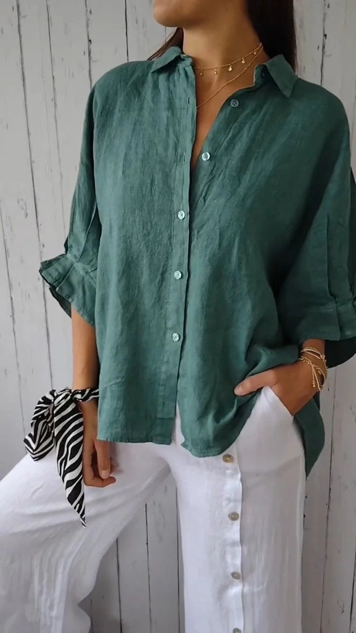 Blusa Lino Suelta para Mujer Verano en Peacock Green